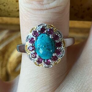 Natural Chrysocolla Orissa Garnet Sterling Silver Ring Size 6